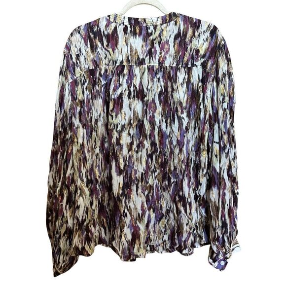 Chicos Top Womens 18 Multicolor Metallic Print Split Neck Popover Blouse - Picture 6 of 9